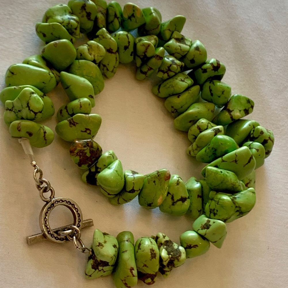 Chunky raw green turquoise 16” necklace